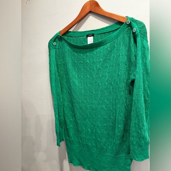 J. Crew Vibrant Green Cable Knit Sweater linen fall  clean simple Christmas - Picture 4 of 11